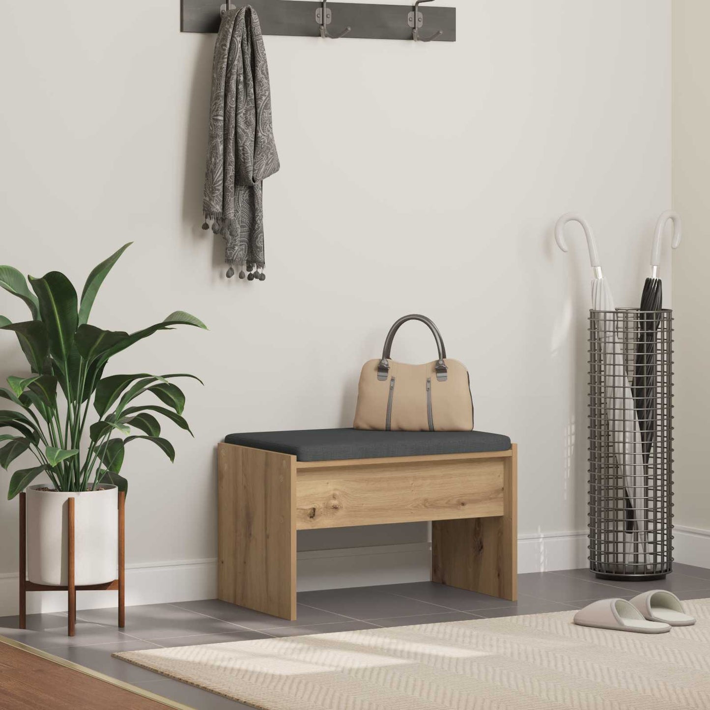 Hall Bench with Cushion Artisan Oak 63 x 38 x 40 cm