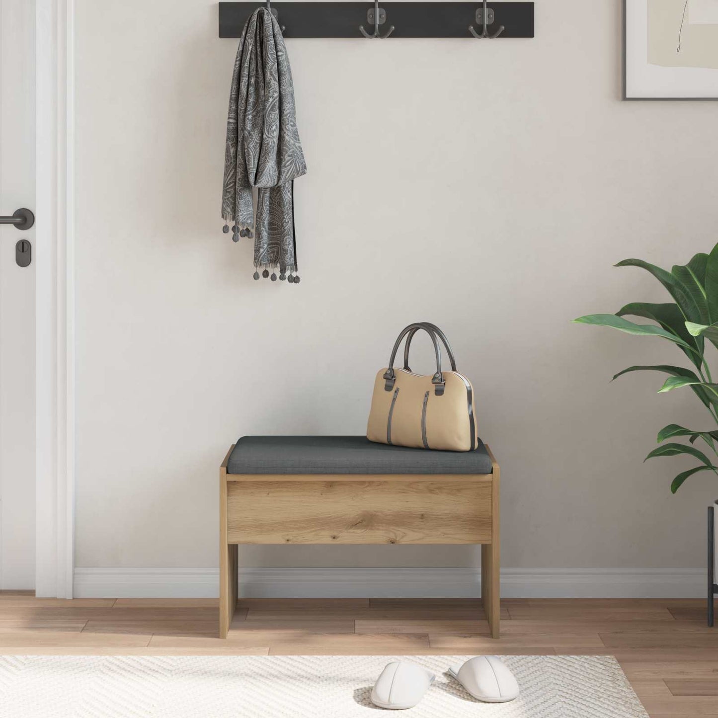 Hall Bench with Cushion Artisan Oak 63 x 38 x 40 cm