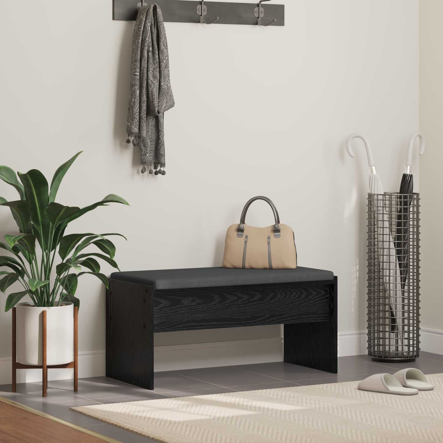 Hall Bench with Cushion Black Oak 83 x 38 x 40 cm