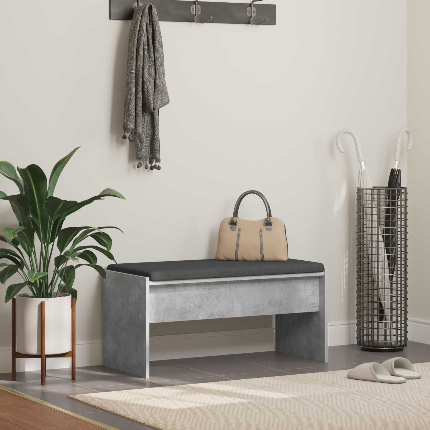 Hall Bench with Cushion Concrete Grey 83 x 38 x 40 cm