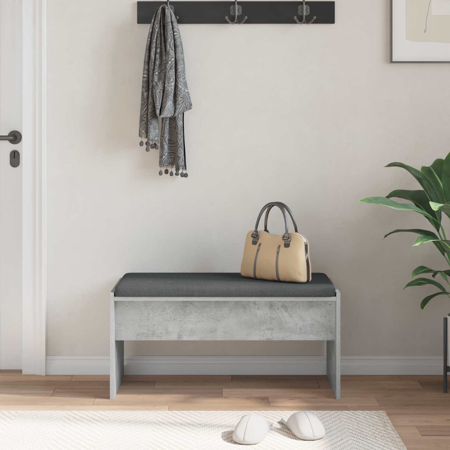 Hall Bench with Cushion Concrete Grey 83 x 38 x 40 cm