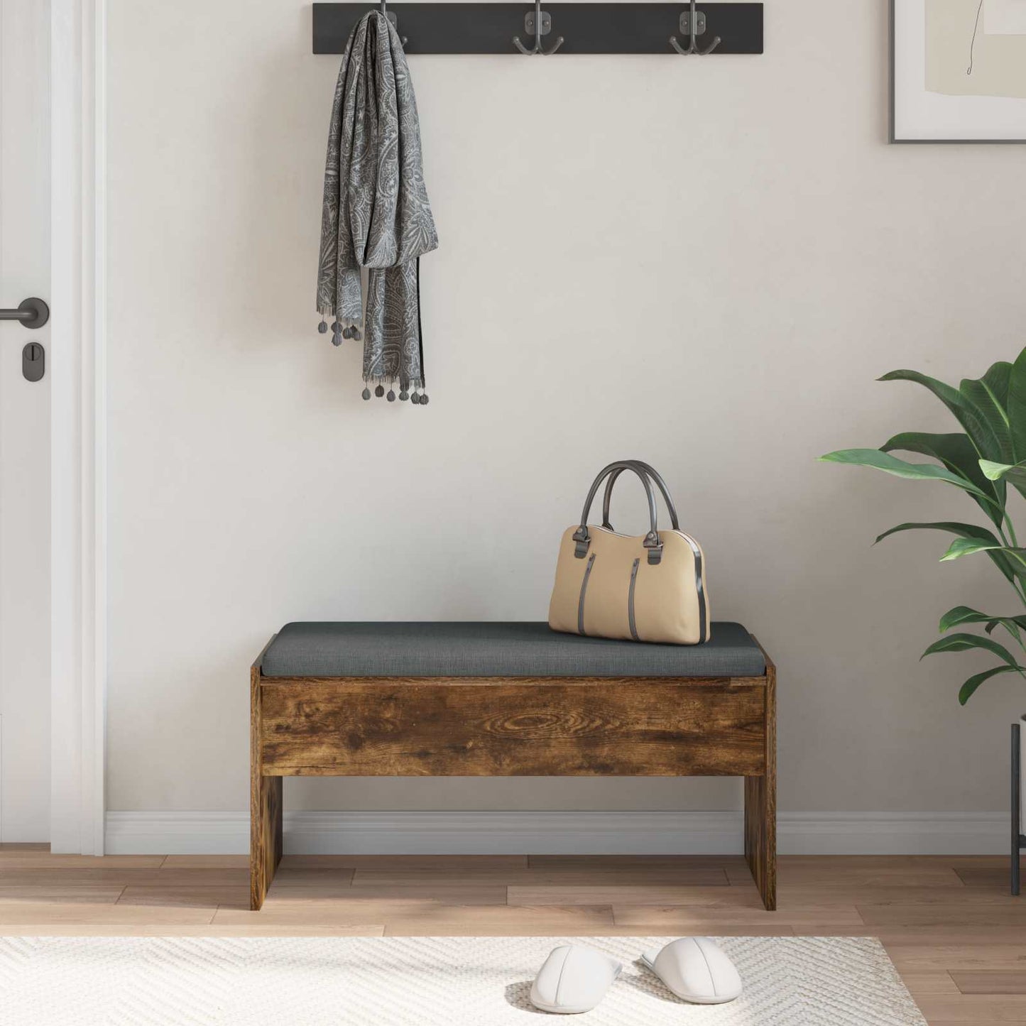 Hall Bench with Cushion Smoked Oak 83 x 38 x 40 cm