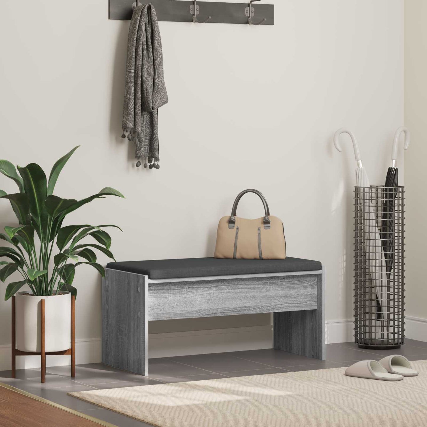 Hall Bench with Cushion Grey Sonoma 83 x 38 x 40 cm