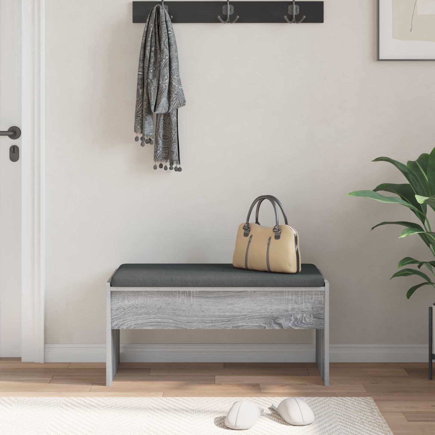 Hall Bench with Cushion Grey Sonoma 83 x 38 x 40 cm