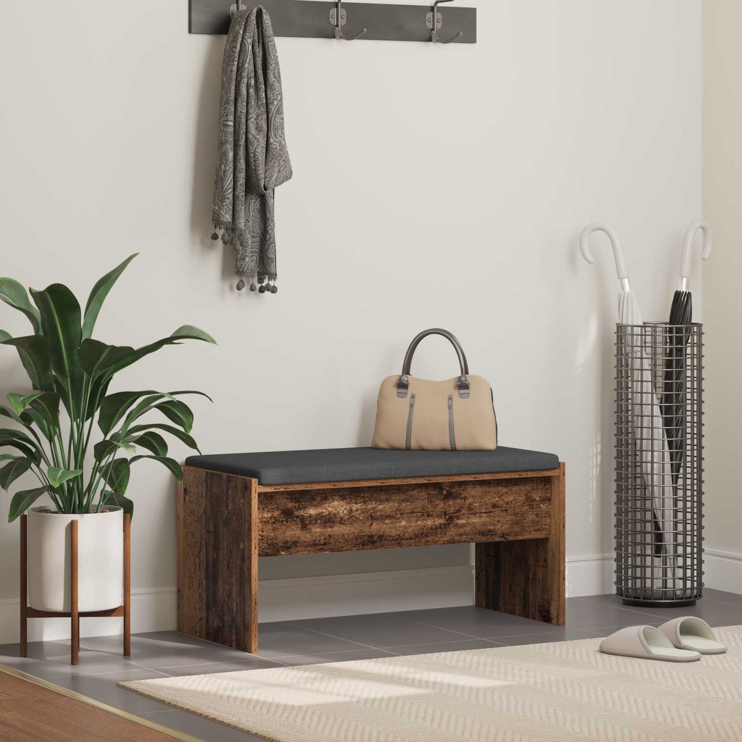 Hall Bench with Cushion Old Wood 83 x 38 x 40 cm