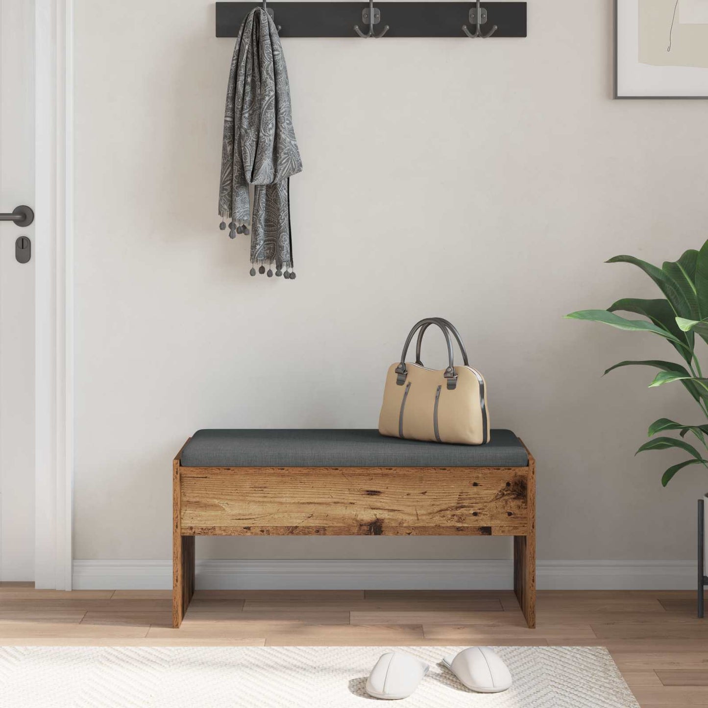 Hall Bench with Cushion Old Wood 83 x 38 x 40 cm