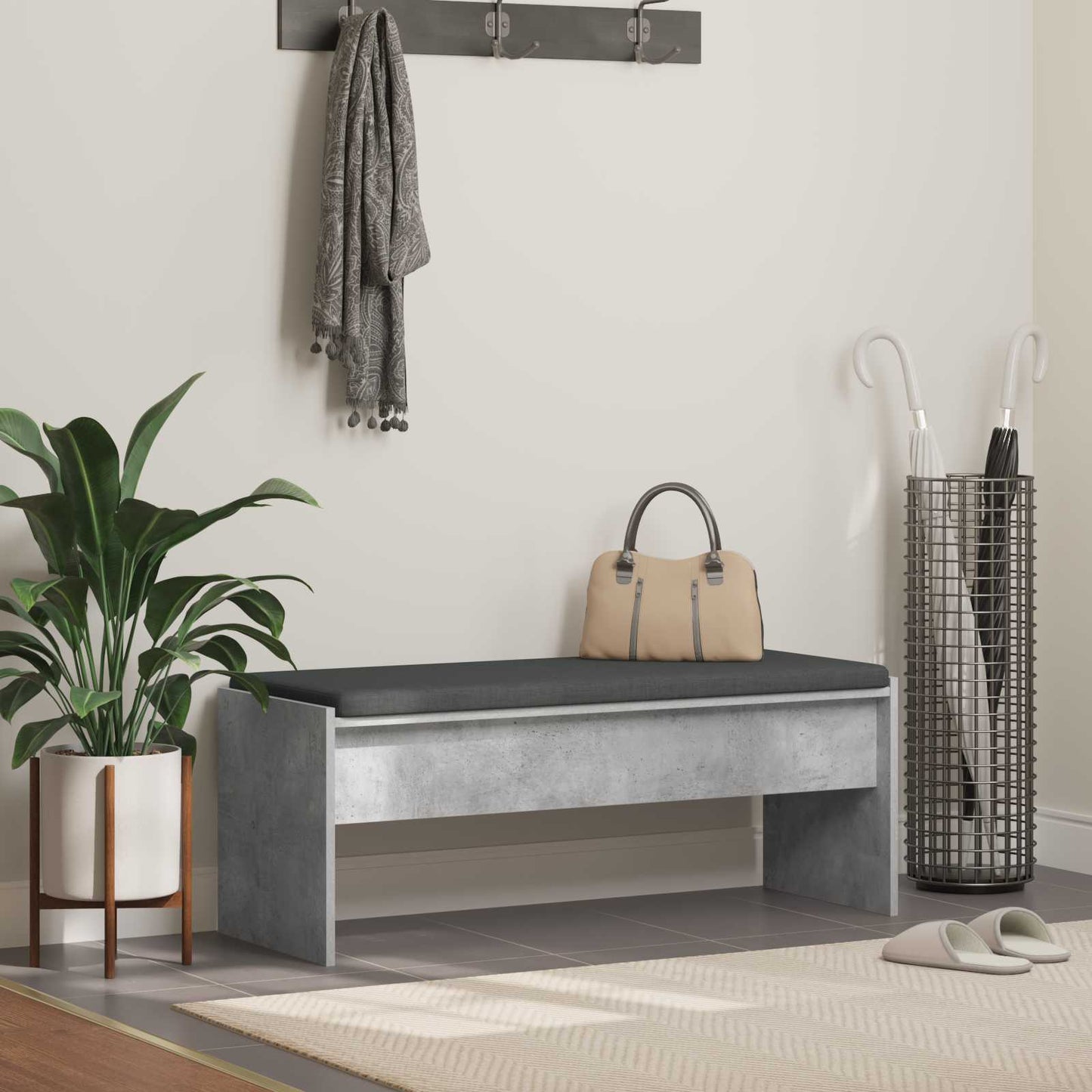 Hall Bench with Cushion Concrete Grey 103 x 38 x 40 cm