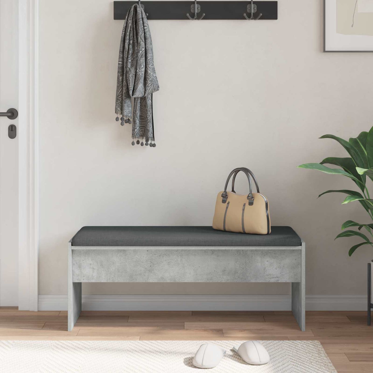 Hall Bench with Cushion Concrete Grey 103 x 38 x 40 cm