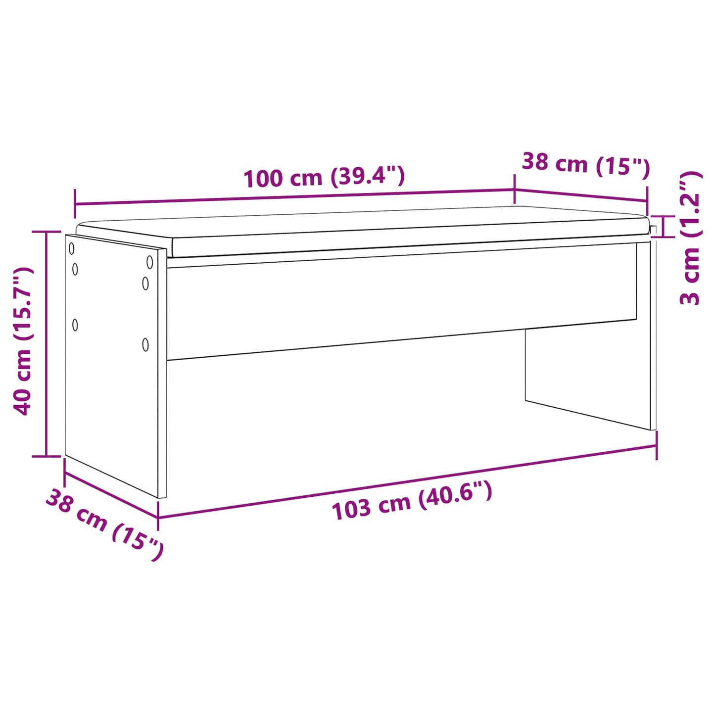Hall Bench with Cushion Concrete Grey 103 x 38 x 40 cm