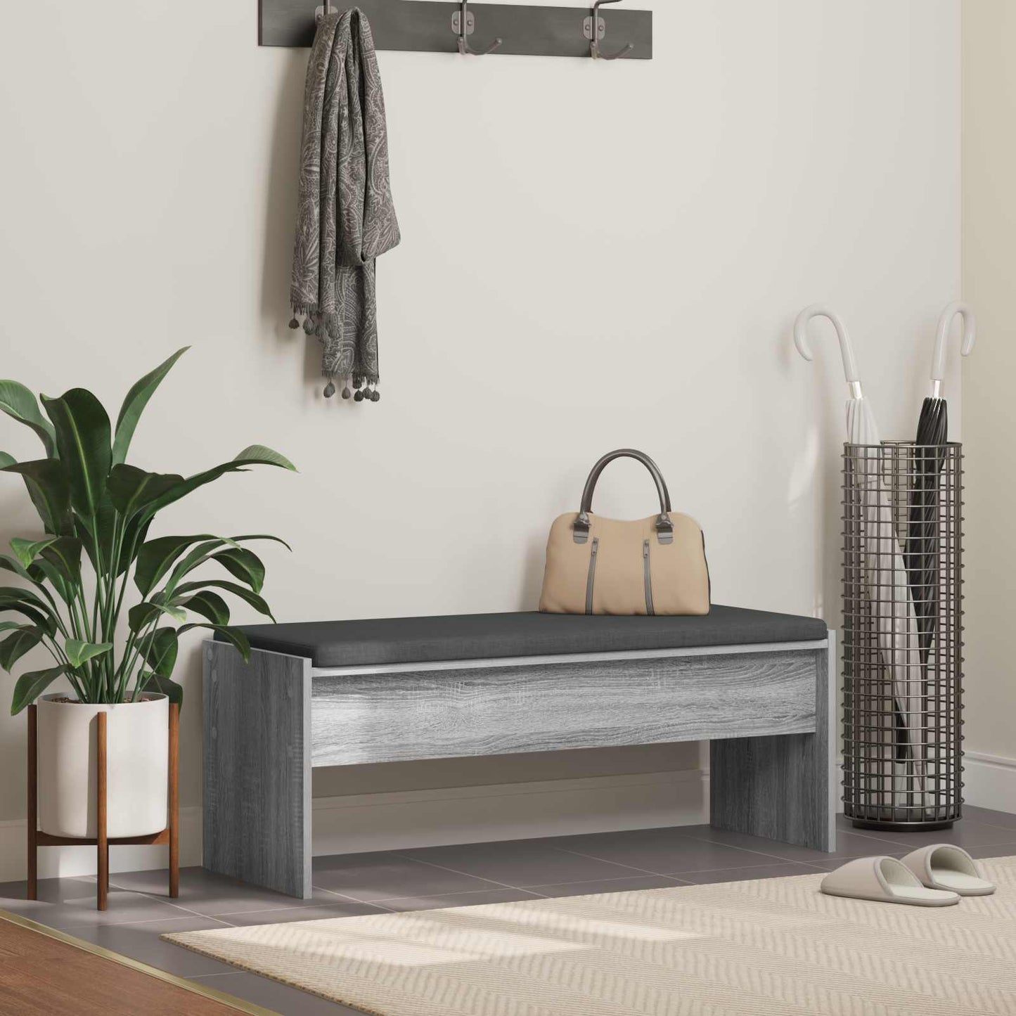Hall Bench with Cushion Grey Sonoma 103 x 38 x 40 cm
