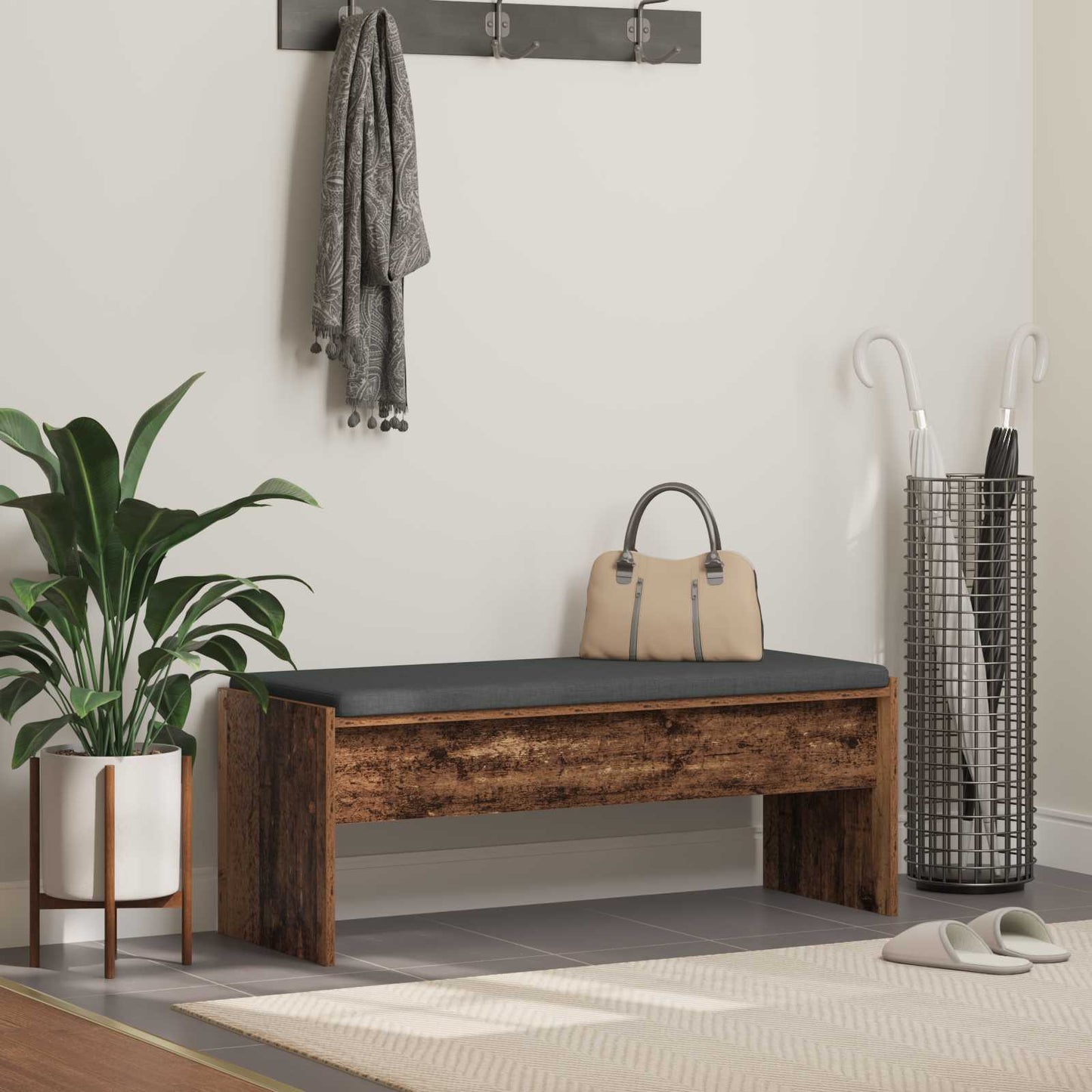 Hall Bench with Cushion Old Wood 103 x 38 x 40 cm