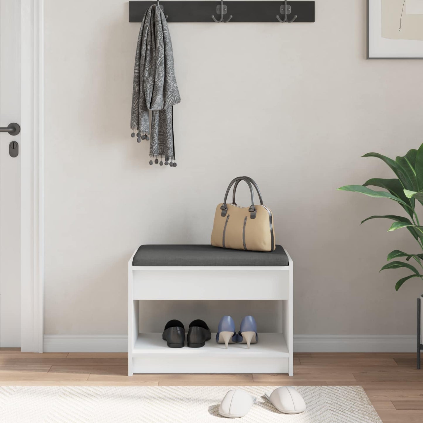 Hall Bench White 63 x 38 x 45 cm Engineered Wood and Fabric