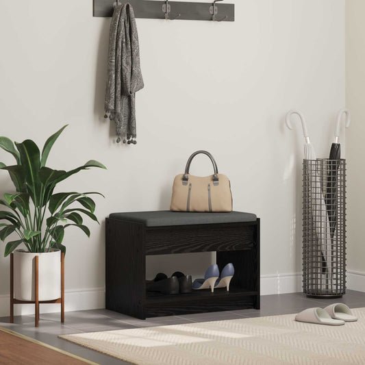 Hall Bench Black Oak 63 x 38 x 45 cm Engineered Wood and Fabric