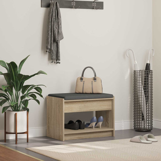 Hall Bench with Cushion with Shelf Sonoma Oak 63 x 38 x 45 cm