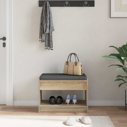 Hall Bench with Cushion with Shelf Sonoma Oak 63 x 38 x 45 cm