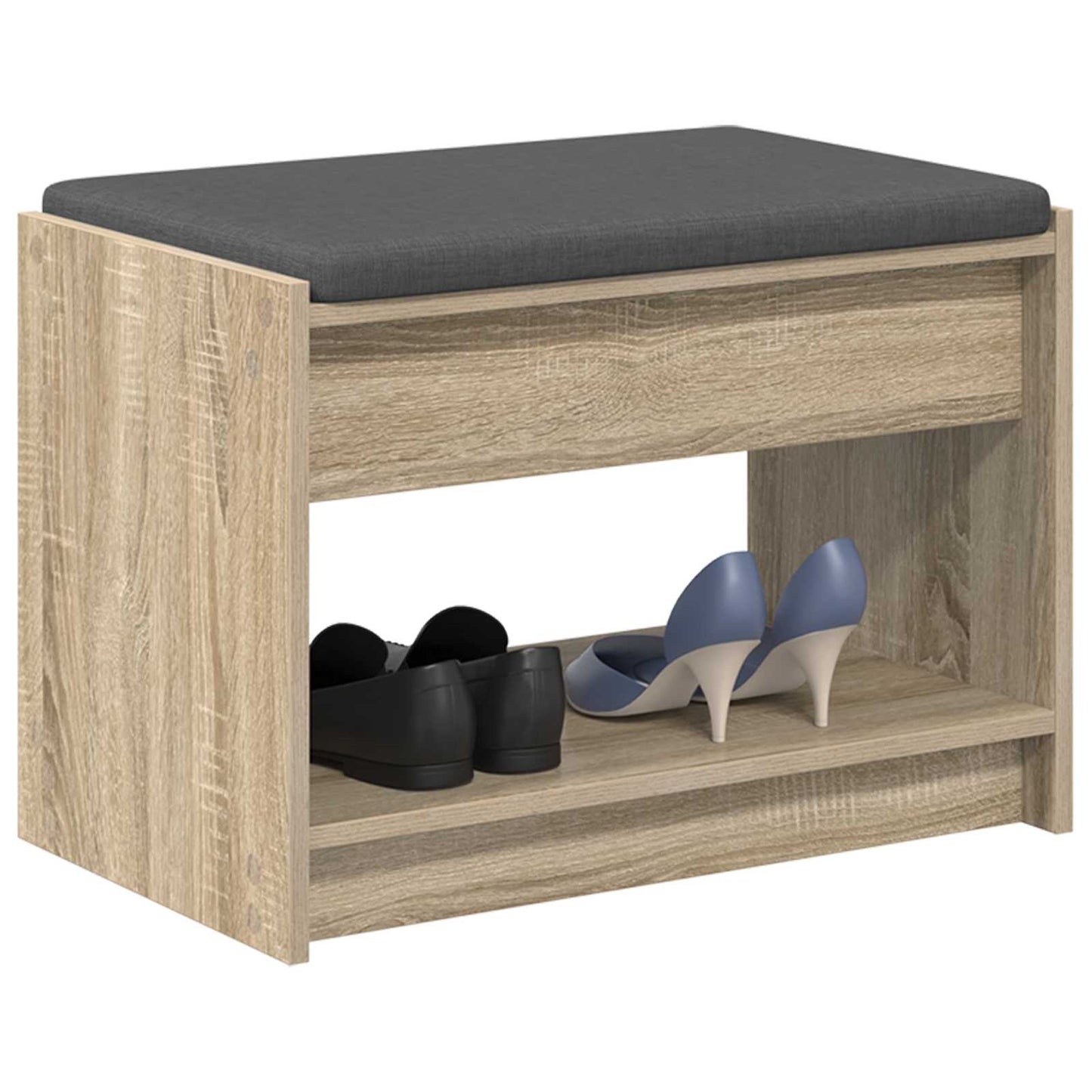 Hall Bench with Cushion with Shelf Sonoma Oak 63 x 38 x 45 cm