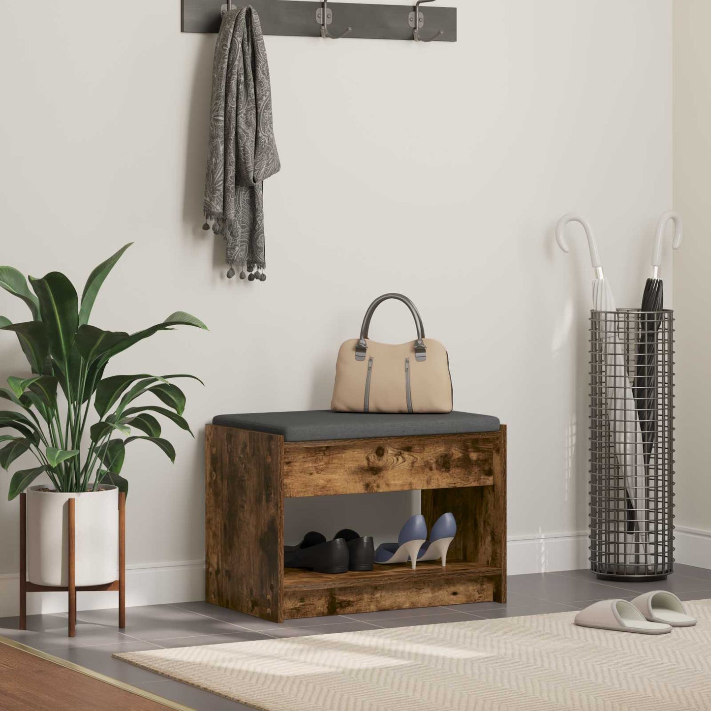 Hall Bench Smoked Oak 63 x 38 x 45 cm