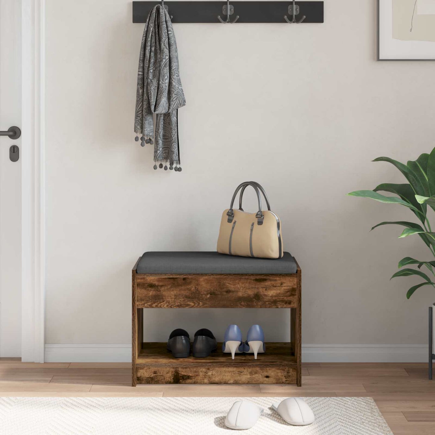 Hall Bench Smoked Oak 63 x 38 x 45 cm