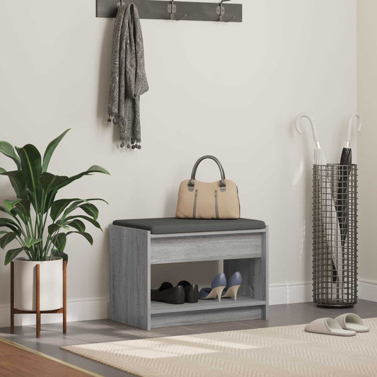 Hall Bench with Cushion with Shelf Grey Sonoma 63 x 38 x 45 cm