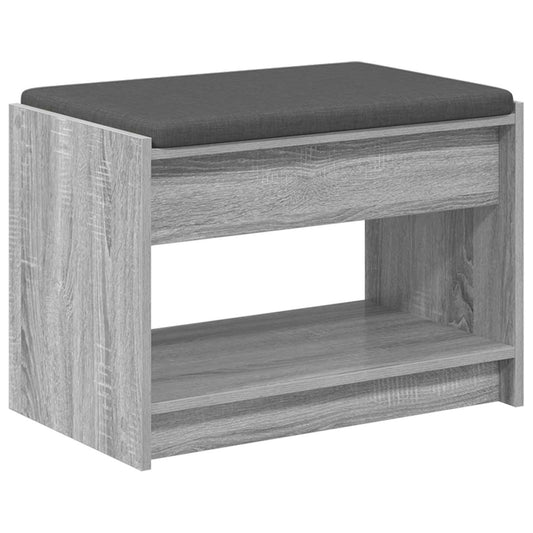 Hall Bench with Cushion with Shelf Grey Sonoma 63 x 38 x 45 cm