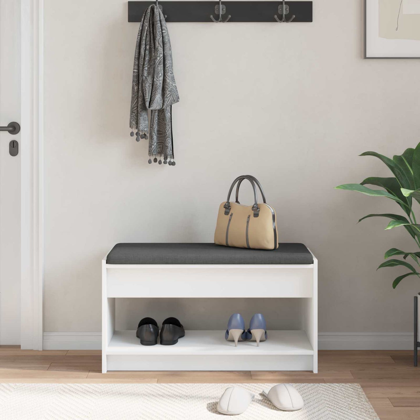 Hall Bench White 83 x 38 x 45 cm Engineered Wood and Fabric