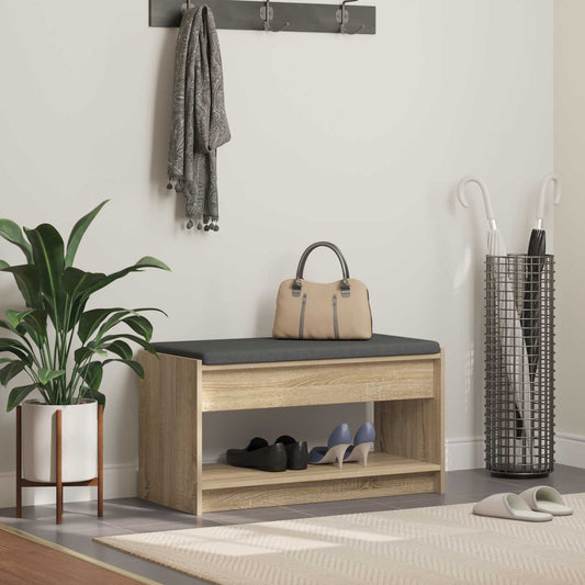 Hall Bench with Cushion with Shelf Sonoma Oak 83 x 38 x 45 cm
