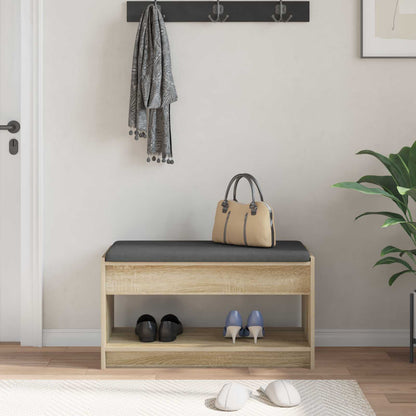 Hall Bench with Cushion with Shelf Sonoma Oak 83 x 38 x 45 cm