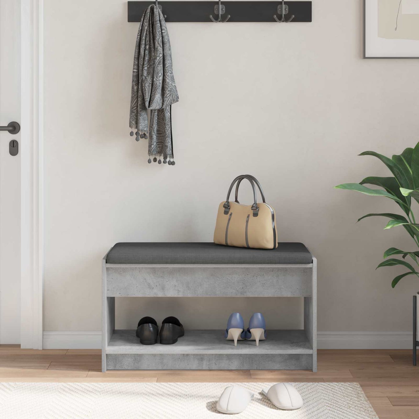 Hall Bench with Cushion Concrete Grey 83 x 38 x 45 cm
