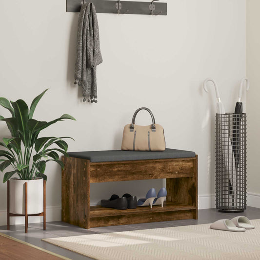 Hall Bench with Cushion with Shelf Smoked Oak 83 x 38 x 45 cm
