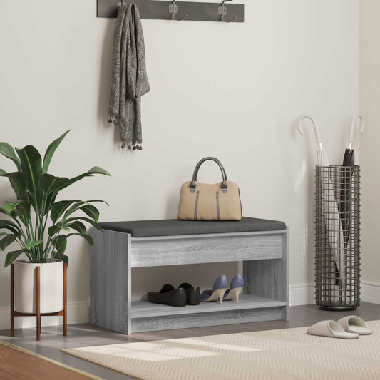 Hall Bench with Cushion with Shelf Grey Sonoma 83 x 38 x 45 cm
