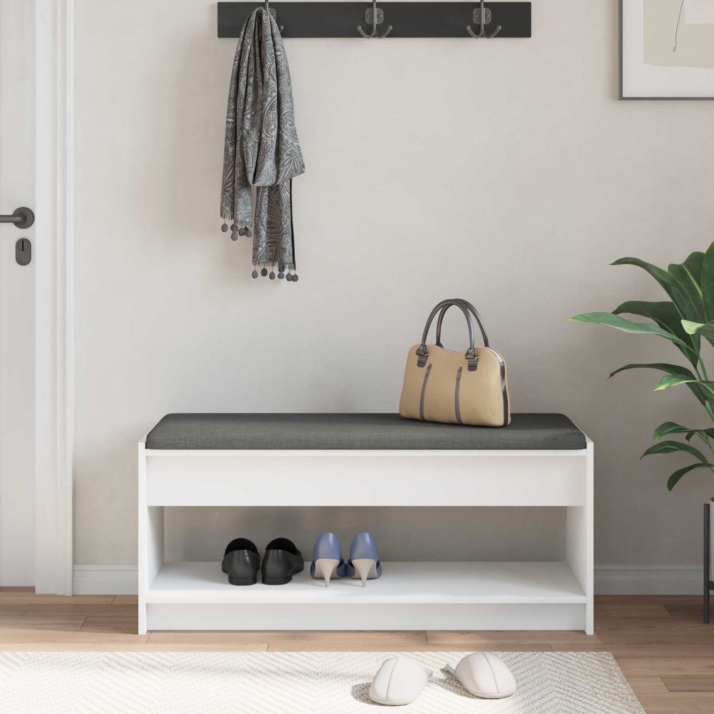 Hall Bench White 103 x 38 x 45 cm Engineered Wood and Fabric