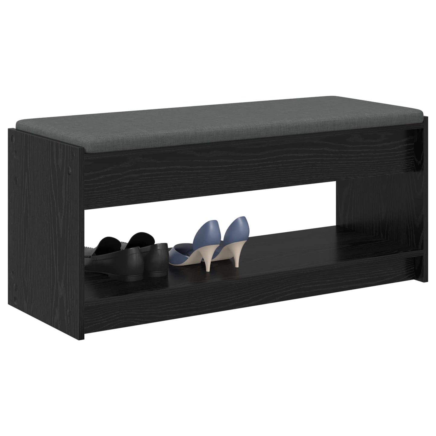 Hall Bench with Cushion with Shelf Black Oak 103 x 38 x 45 cm