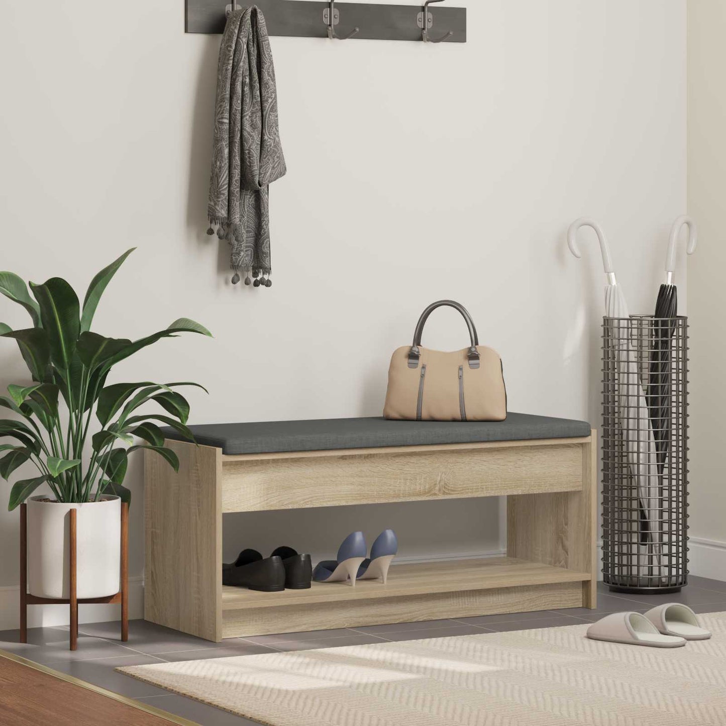 Hall Bench with Cushion with Shelf Sonoma Oak 103 x 38 x 45 cm
