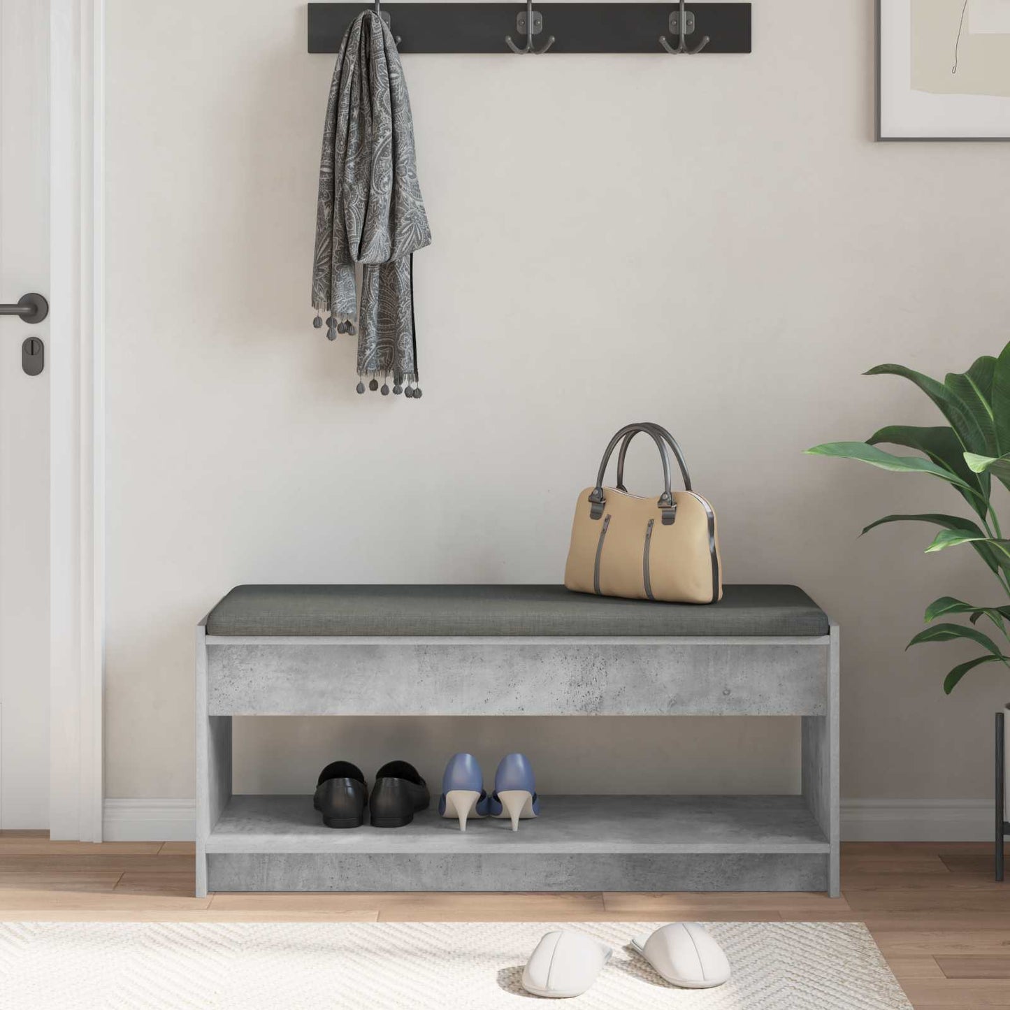 Hall Bench with Cushion Concrete Grey 103 x 38 x 45 cm