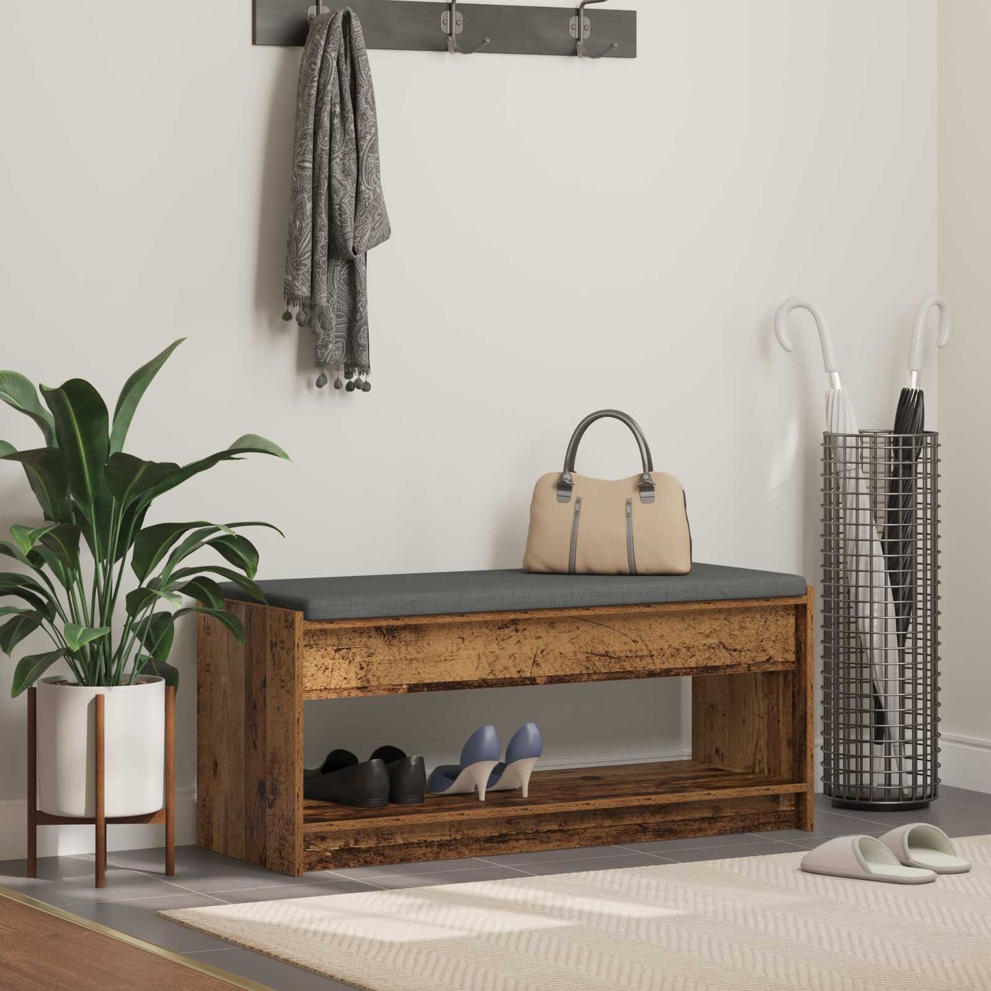 Hall Bench Old Wood 103 x 38 x 45 cm Engineered Wood and Fabric