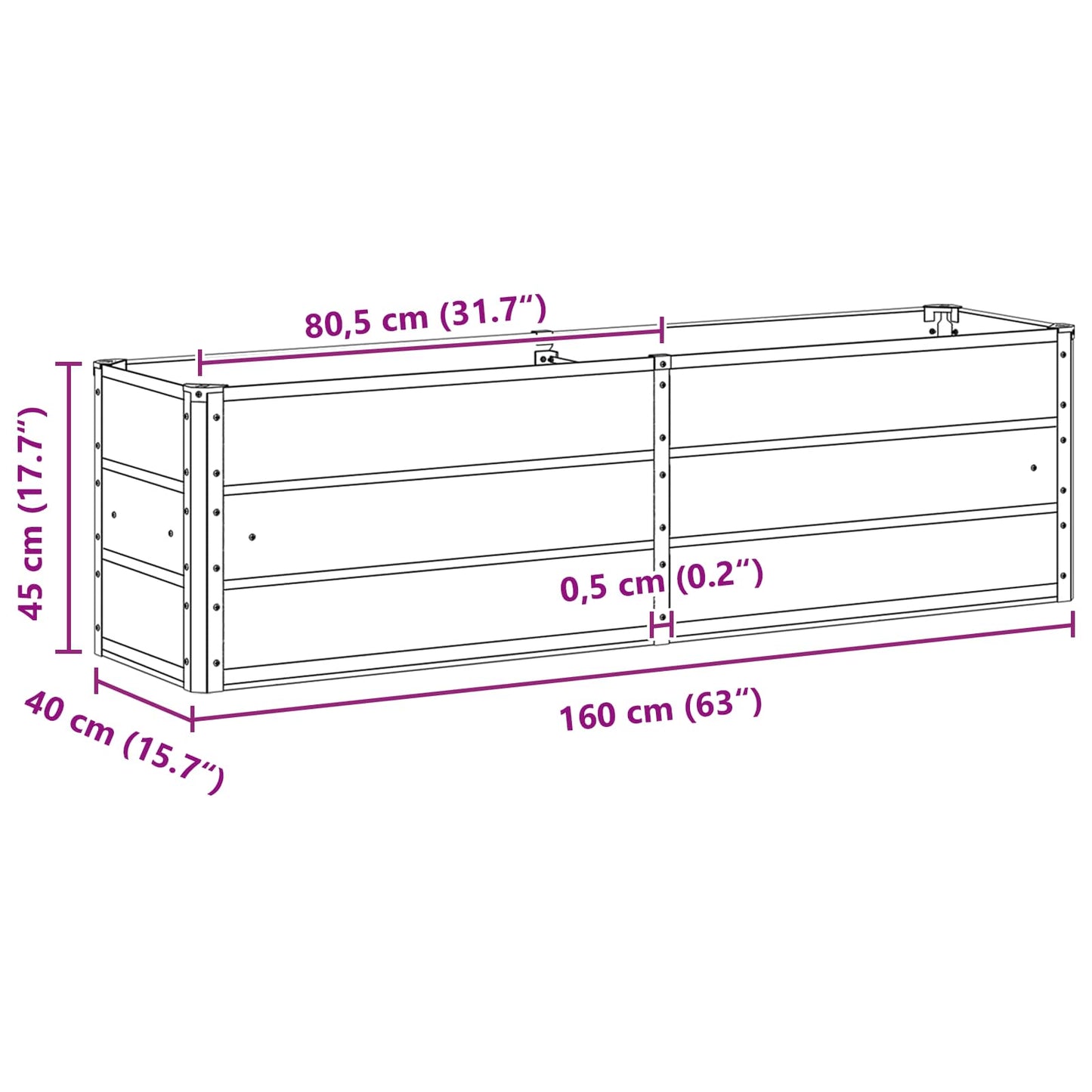 Planter Ivory 160 x 40 x 45 cm Steel