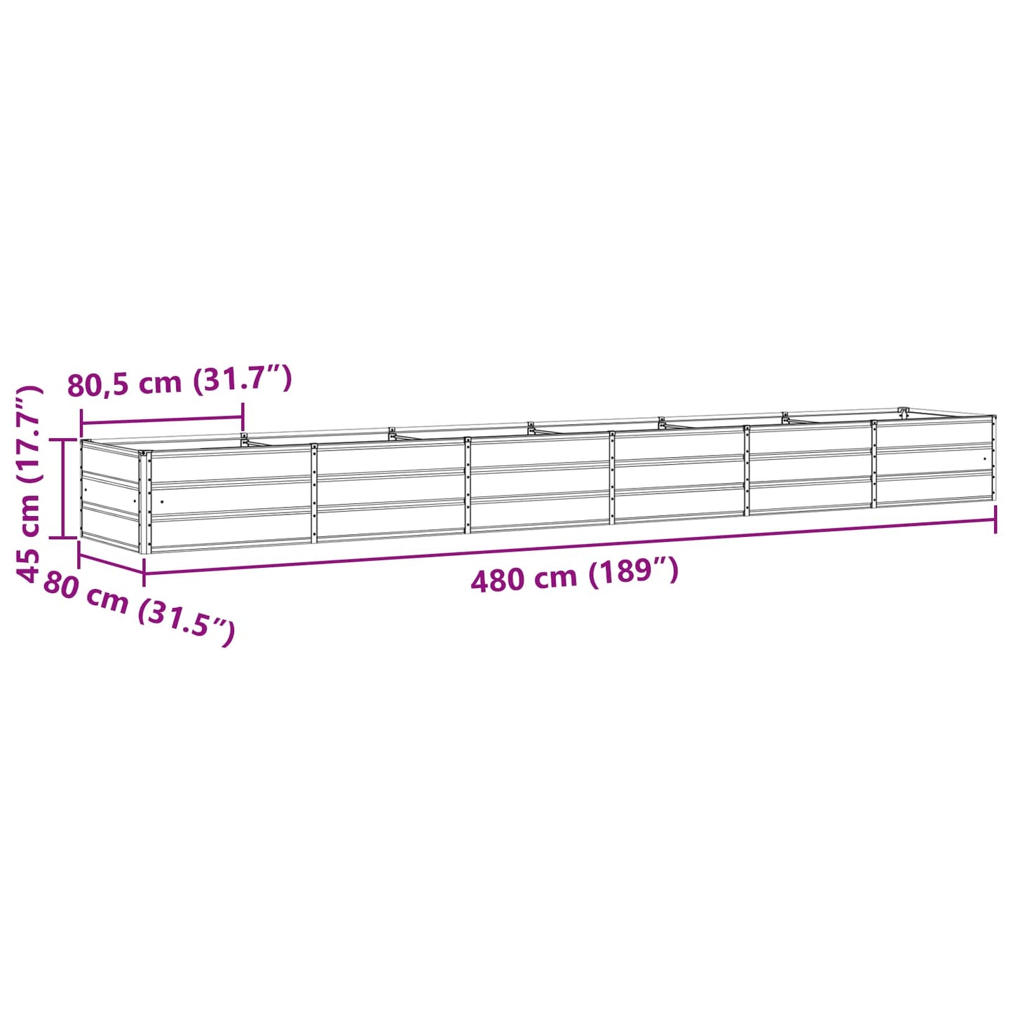 Planter Ivory 480 x 80 x 45 cm Steel