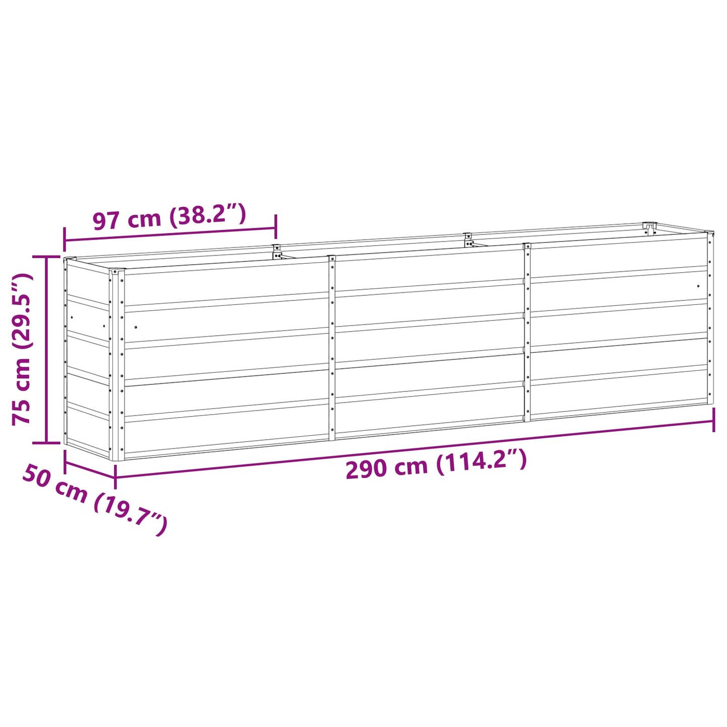 Planter Ivory 290 x 90 x 77 cm Galvanised Steel