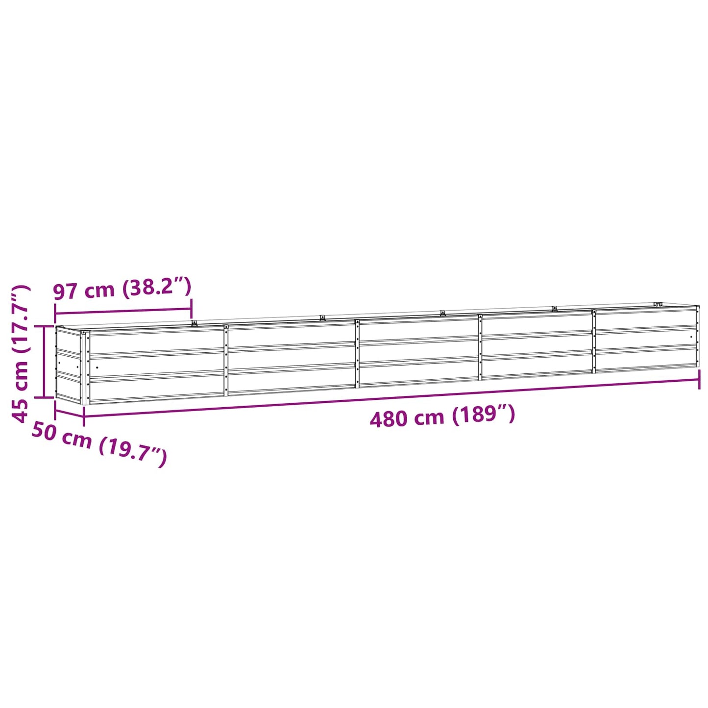 Planter Ivory 480 x 50 x 45 cm Galvanised Steel
