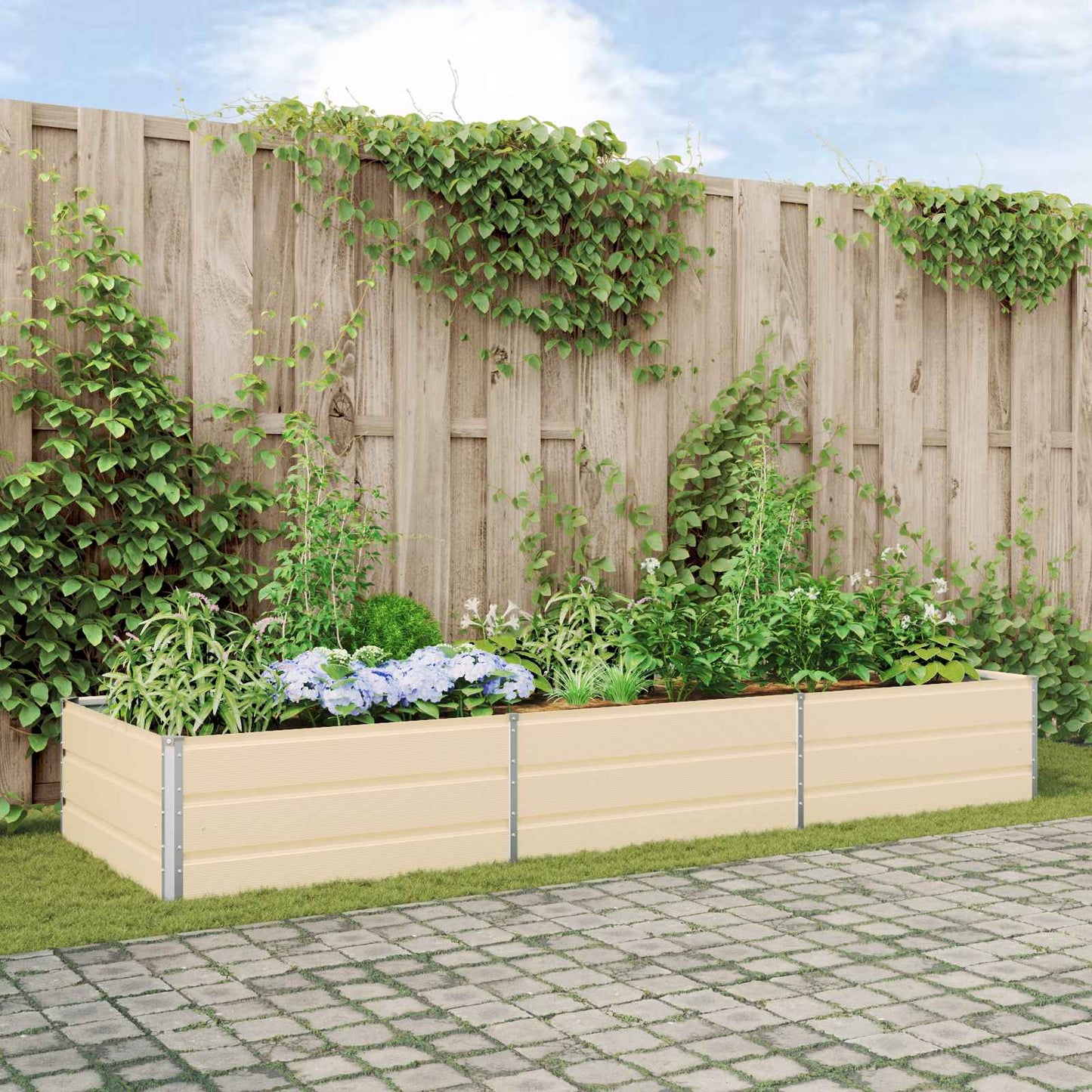 Planter Ivory 290 x 100 x 45 cm Galvanised Steel