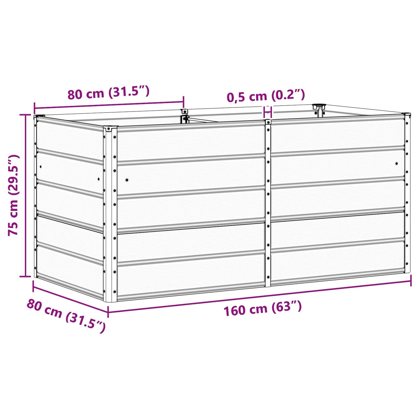 Planter Light Grey 160 x 80 x 75 cm Steel