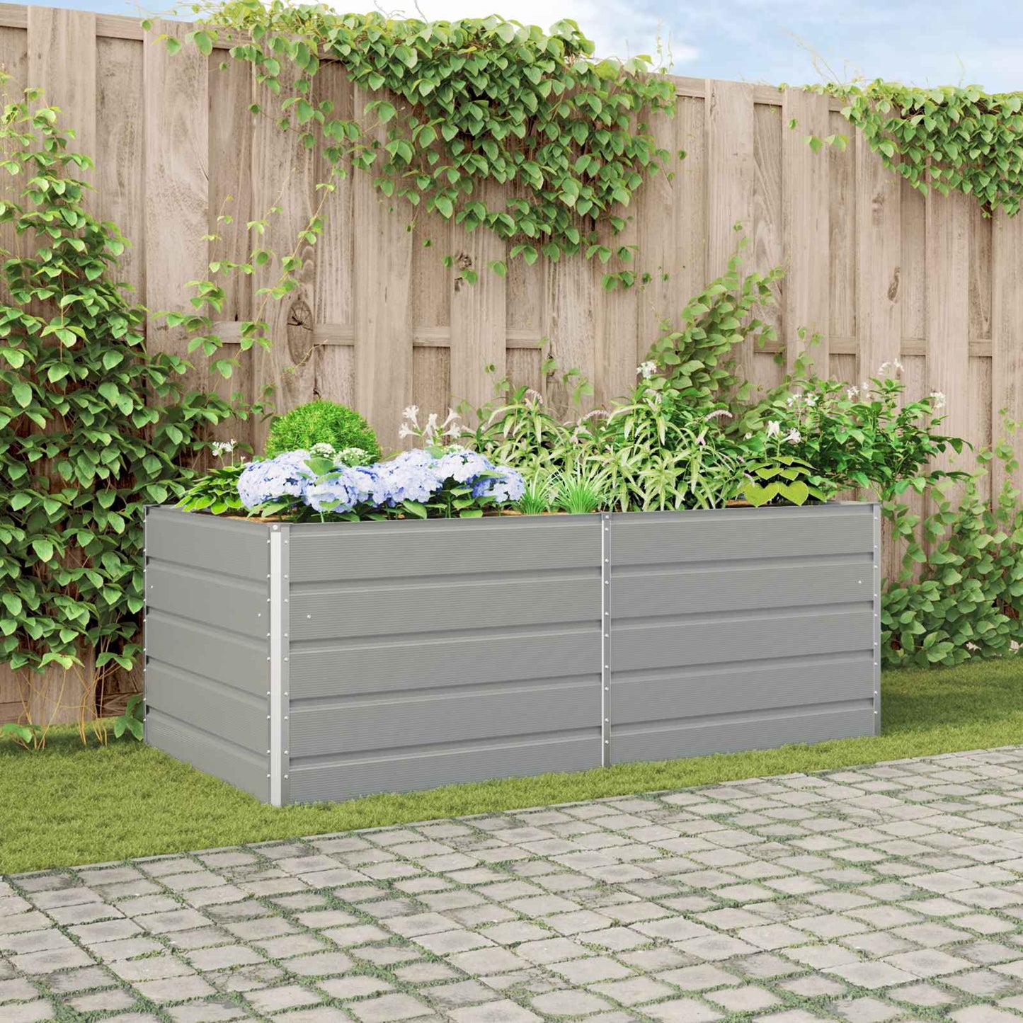 Planter Light Grey 195 x 100 x 75 cm Galvanised Steel