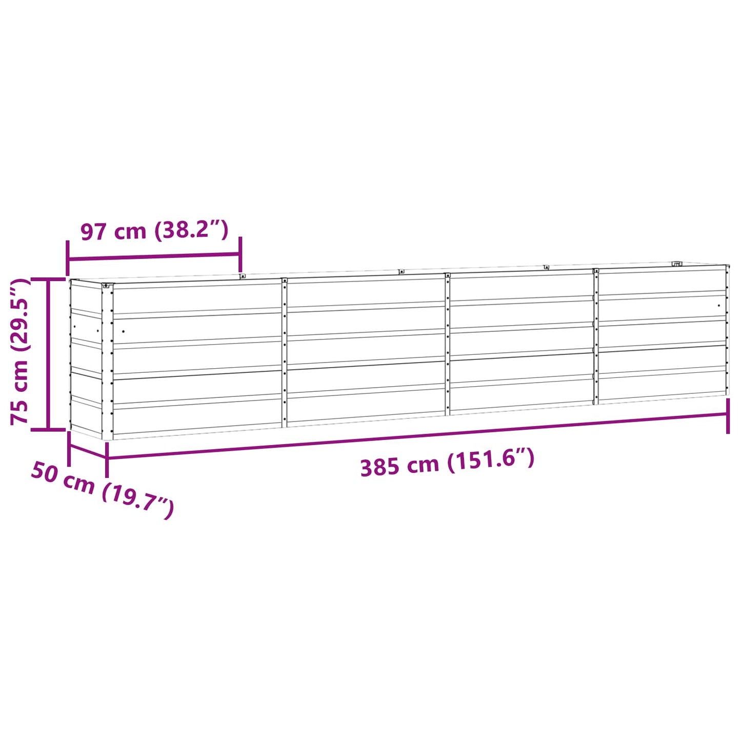 Planter Anthracite 385 x 50 x 75 cm Galvanised Steel