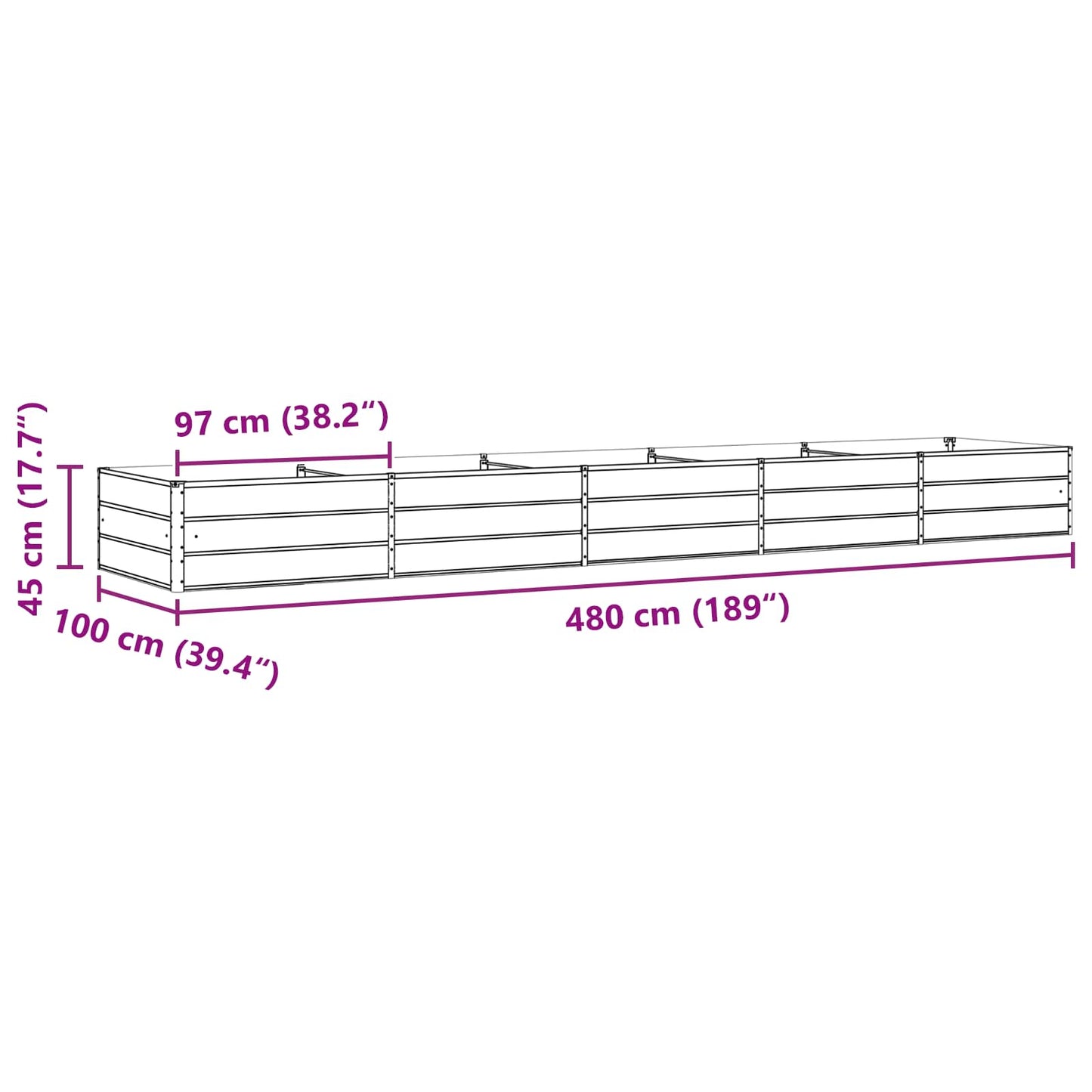 Planter Anthracite 480 x 100 x 45 cm Galvanised Steel