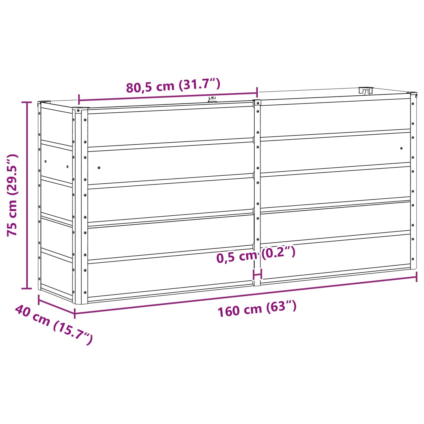 Planter Green 160 x 40 x 75 cm Steel