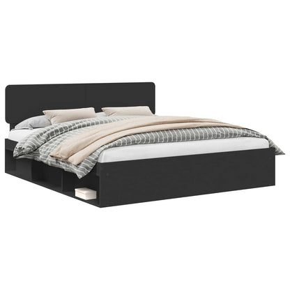Bed Frame with Headboard Black 200 x 200 cm Solid Pine Wood