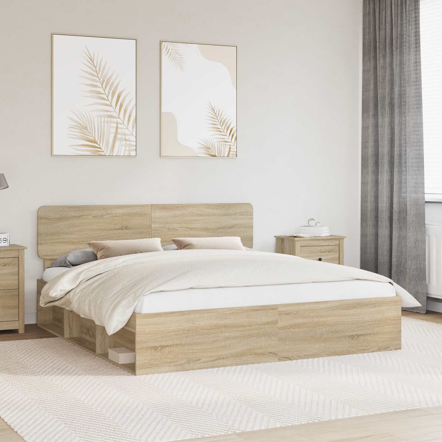 Bed Frame with Headboard Sonoma 200 x 200 cm Solid Pine Wood