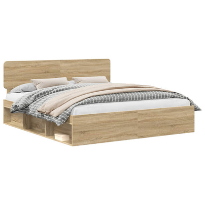 Bed Frame with Headboard Sonoma 200 x 200 cm Solid Pine Wood