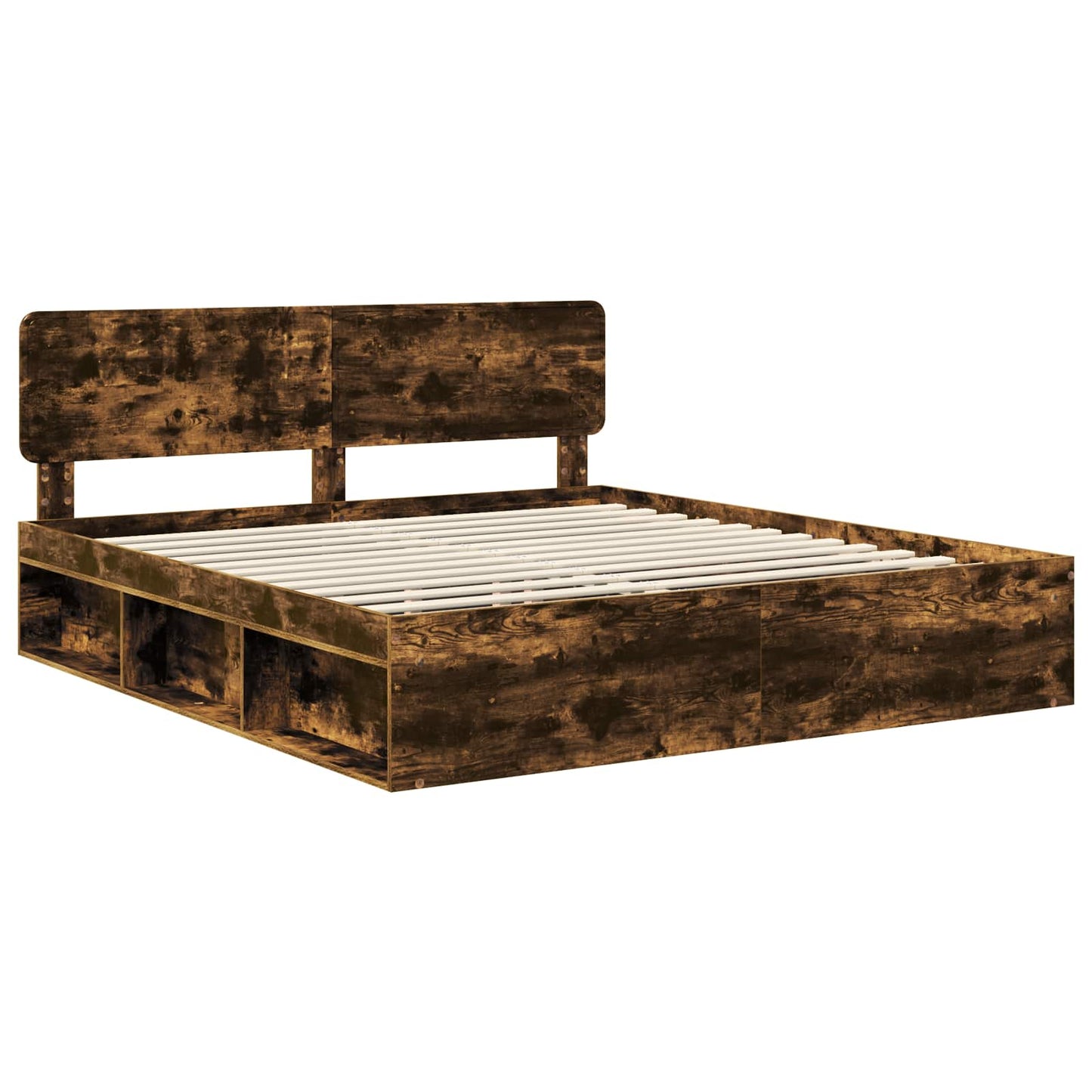 Bed Frame Smoked Oak 200 x 200 cm Solid Pine Wood