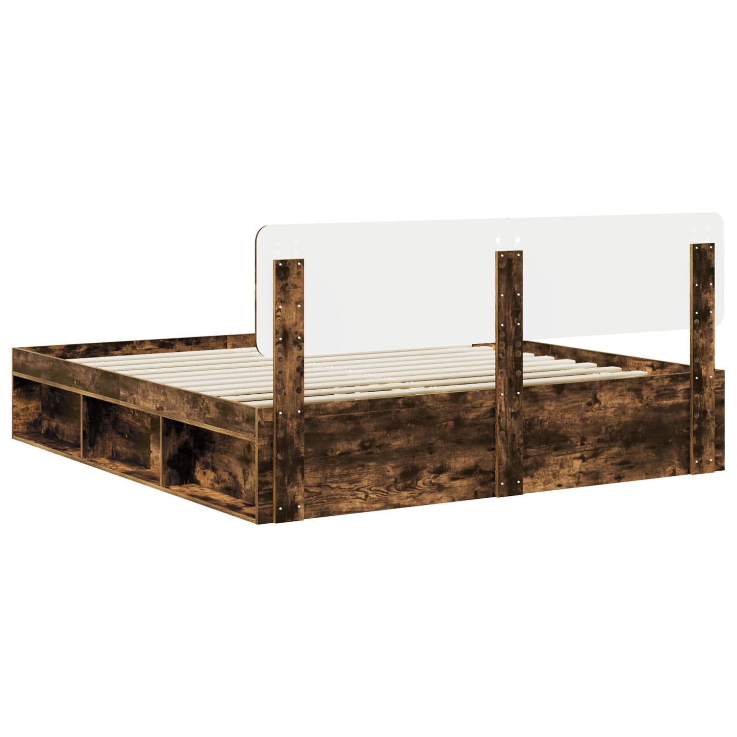 Bed Frame Smoked Oak 200 x 200 cm Solid Pine Wood